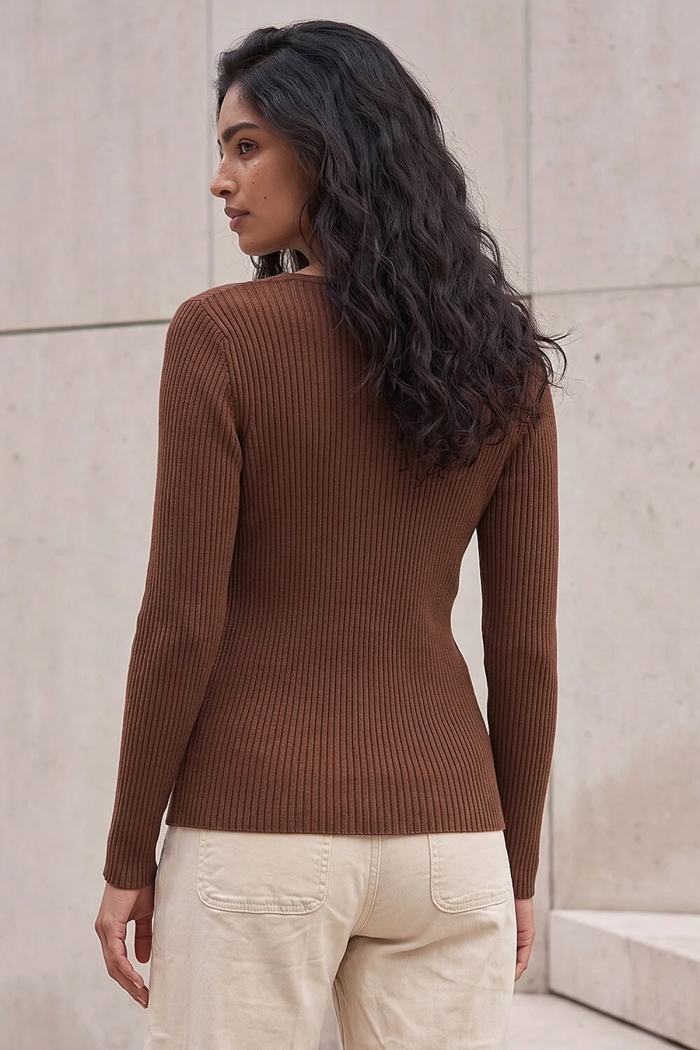 Roman Chocolate Button Rib Knit Jumper - 18 Image 2