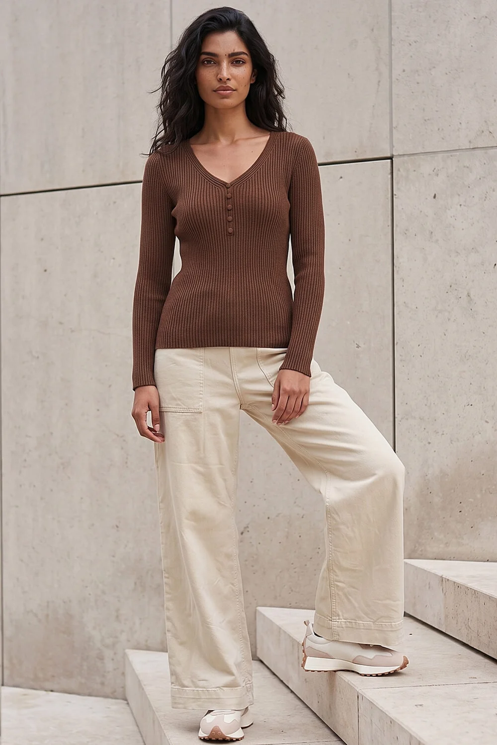 Roman Chocolate Button Rib Knit Jumper - 18 Image 3