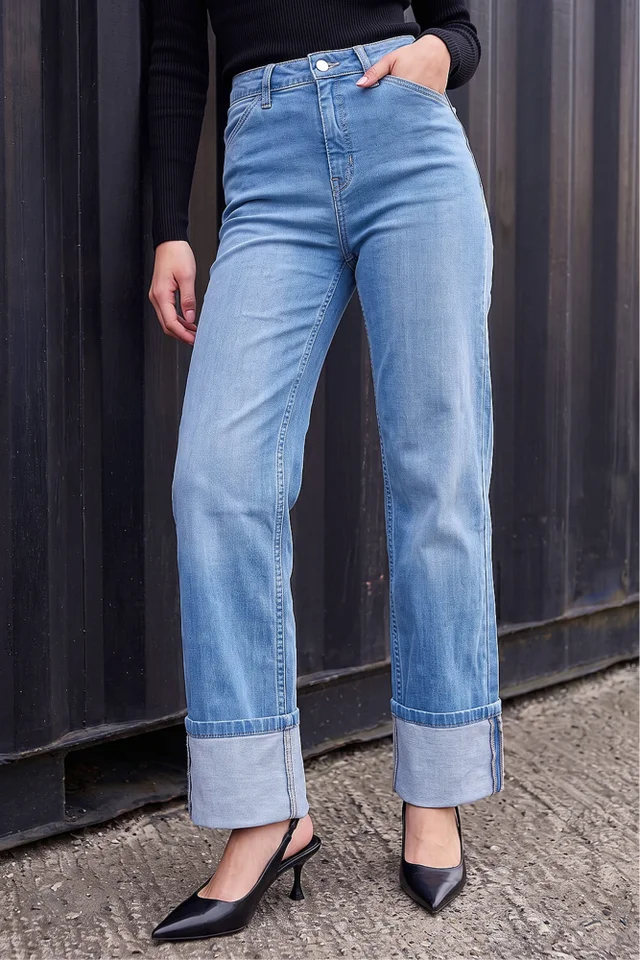 Dusk Denim Turn Up Wide Leg Jeans