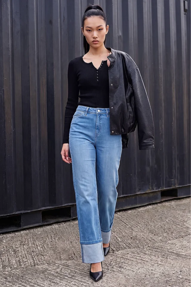 Dusk Denim Turn Up Wide Leg Jeans