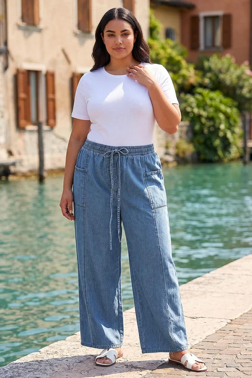 Roman Denim Curve Tie Waist Pocket Trouser - 20 Image 1