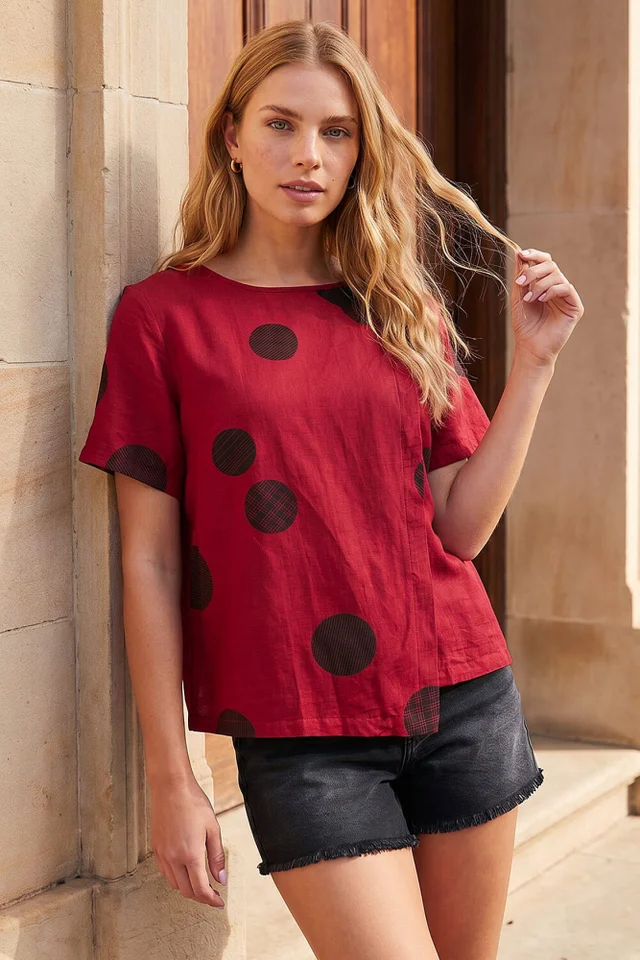 Roman Red Spot Print Asymmetric Top