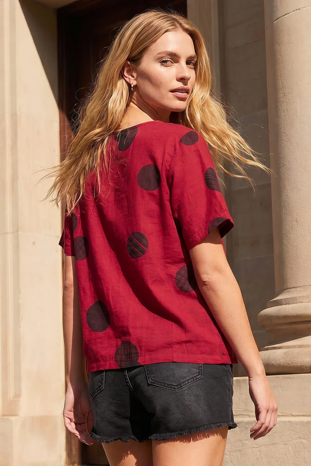 Roman Red Spot Print Asymmetric Top