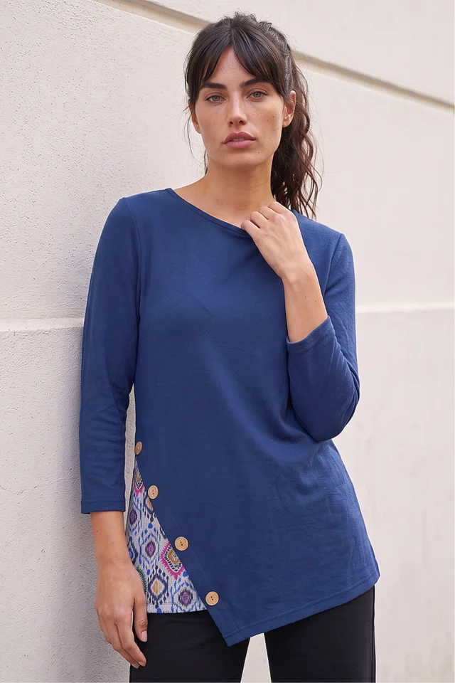 Roman Navy Asymmetric Hem Detachable Scarf Top