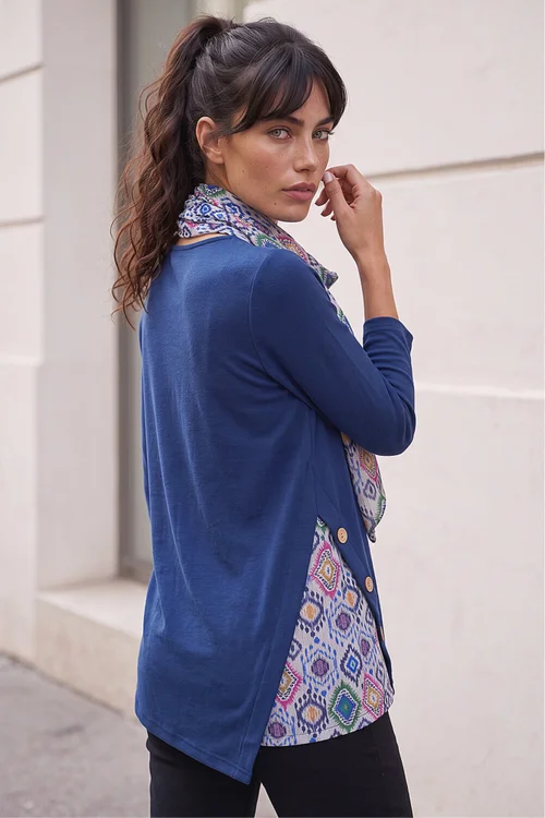 Roman Navy Asymmetric Hem Detachable Scarf Top - 18 Image 4