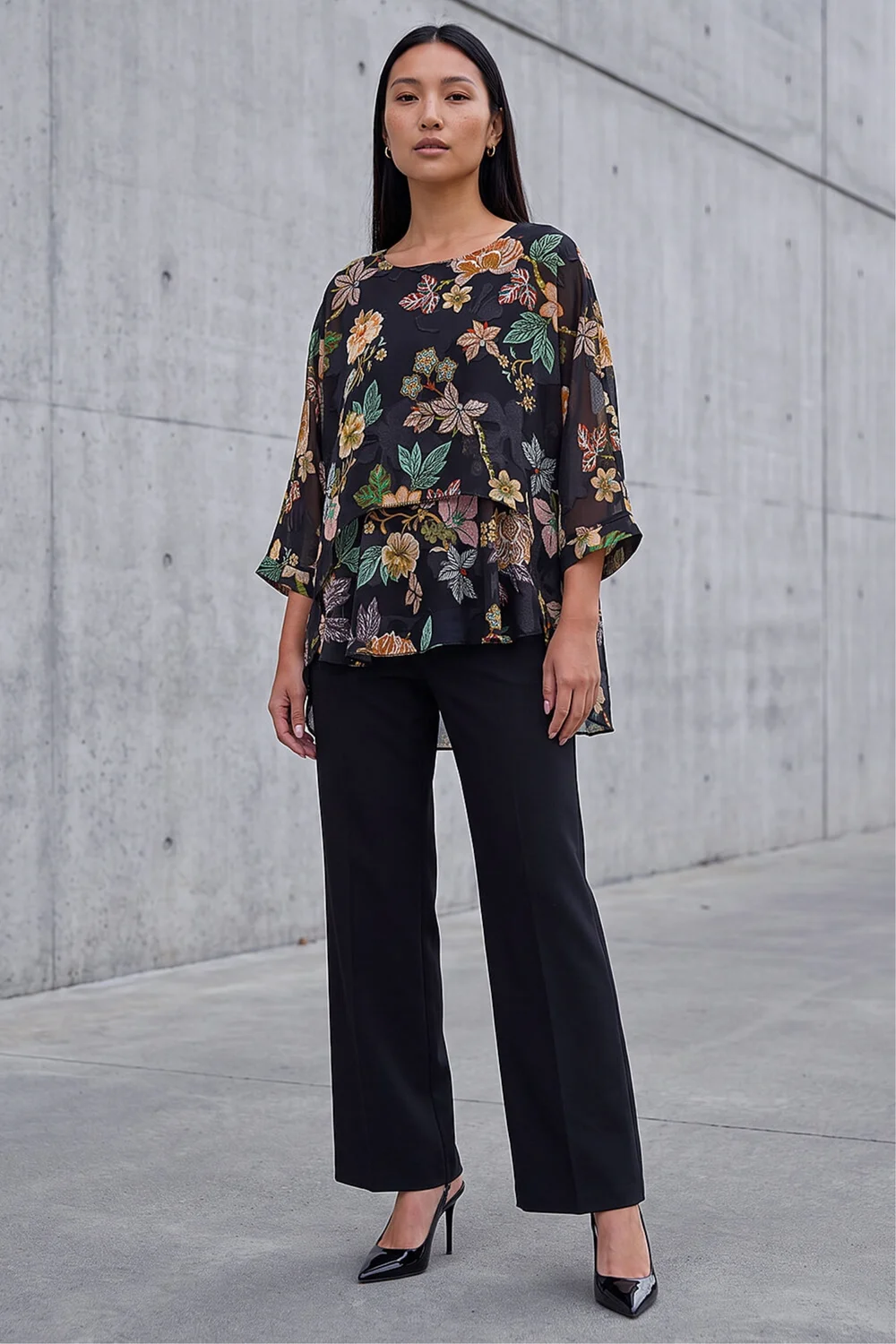 Roman Black Floral Print Overlay Top - 10 Image 2