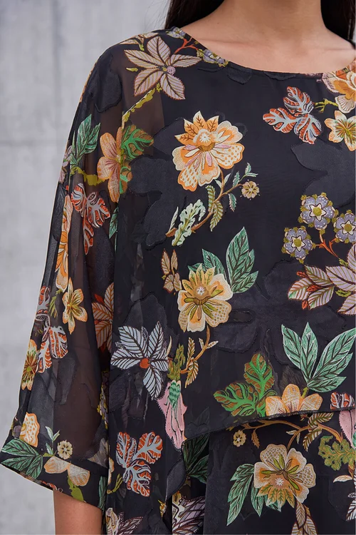Roman Black Floral Print Overlay Top - 10 Image 4