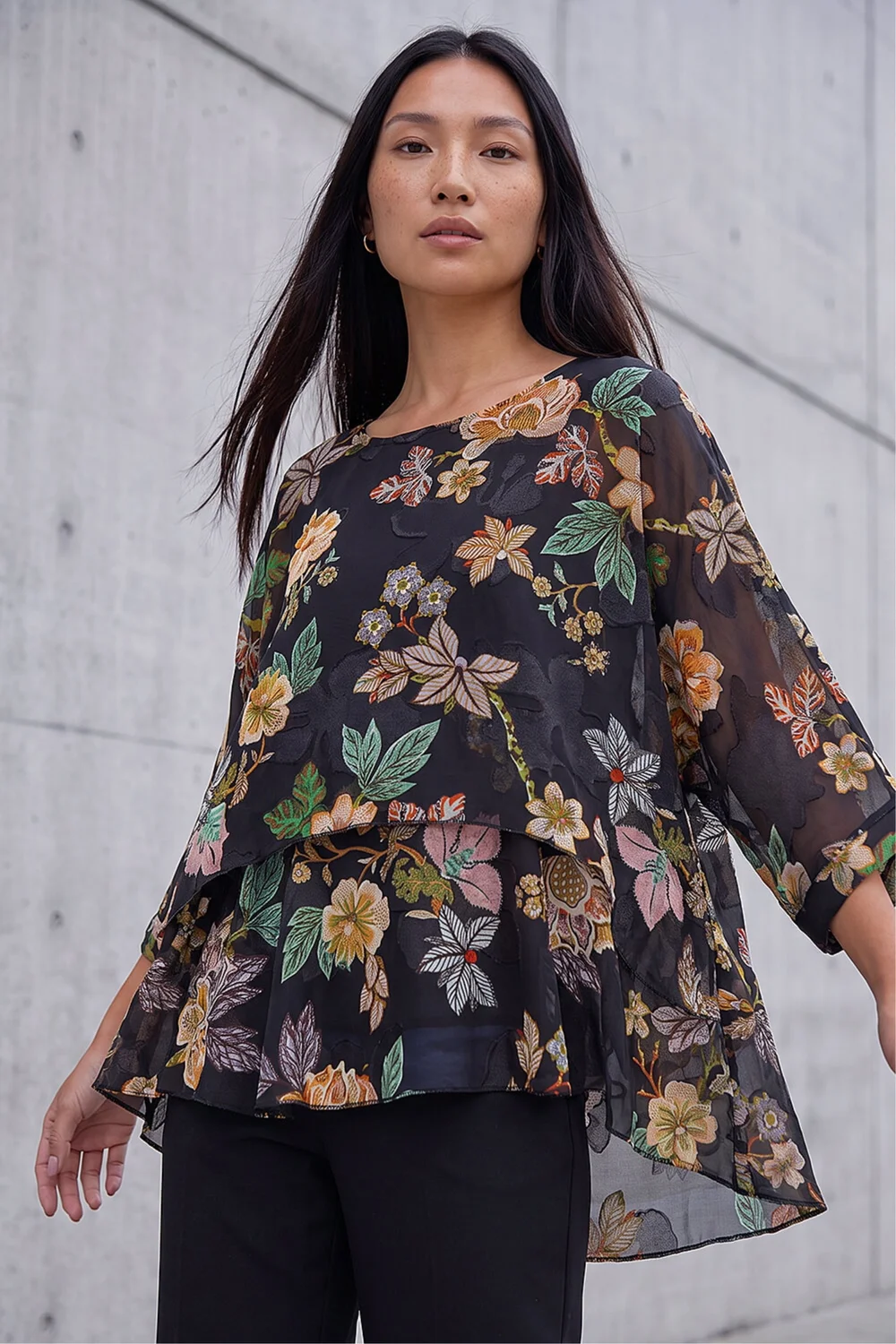 Roman Black Floral Print Overlay Top - 10 Image 1