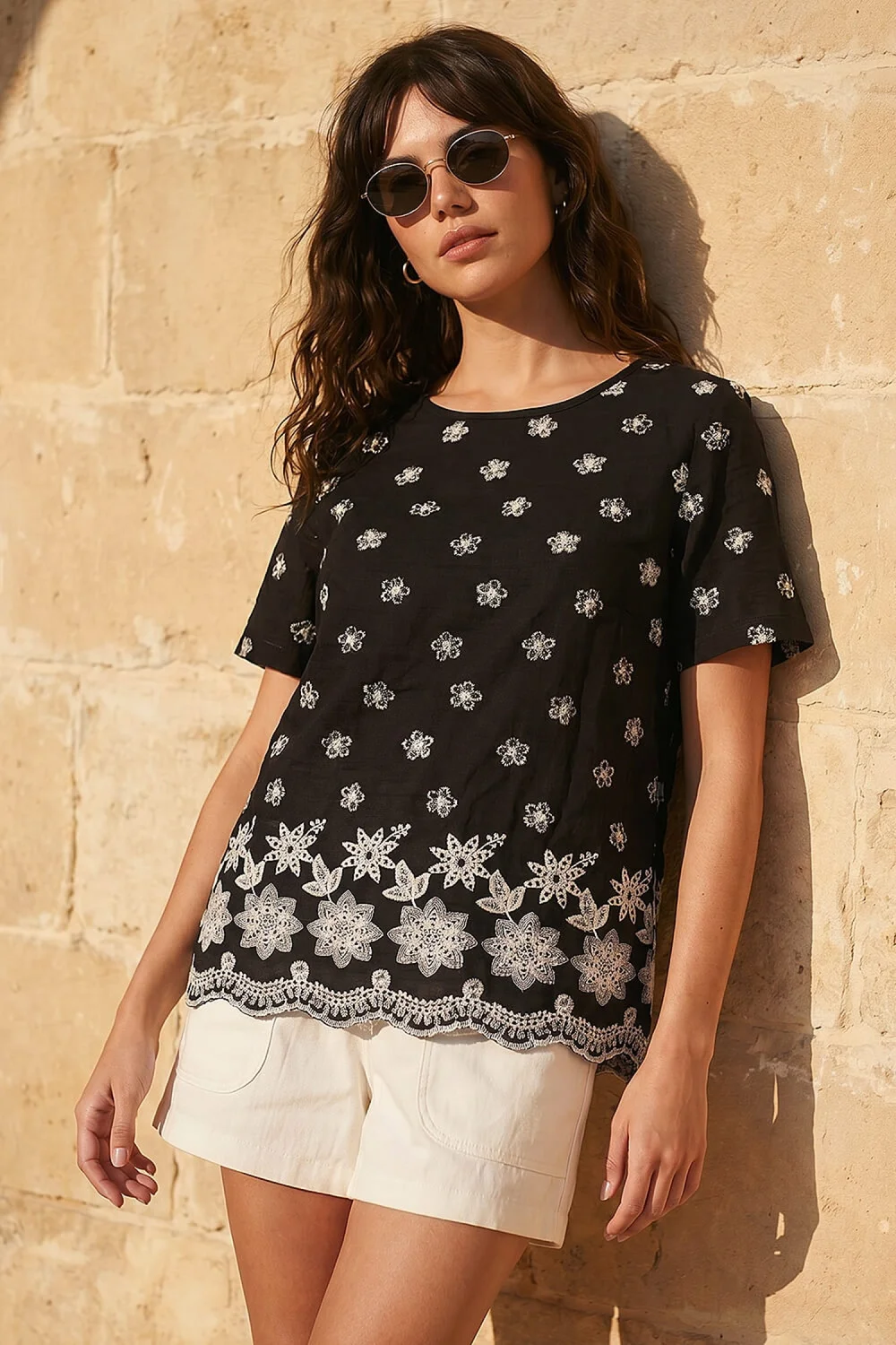 Roman Black Floral Embroidered Top - 16 Image 1