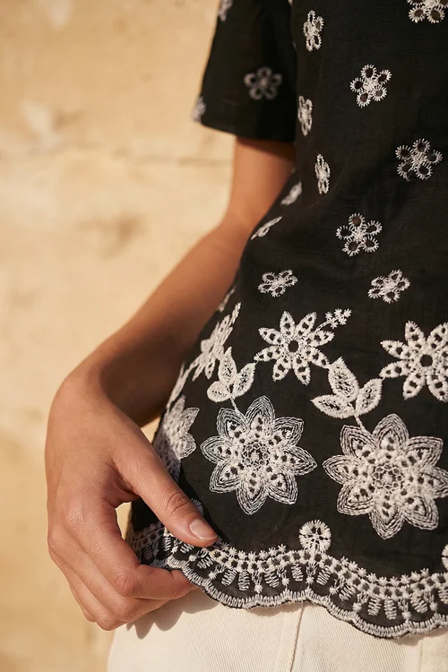Roman Black Floral Embroidered Top - 16 Image 4