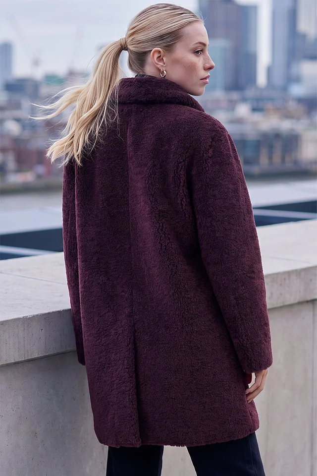Roman Wine Petite Faux Sheepskin Coat