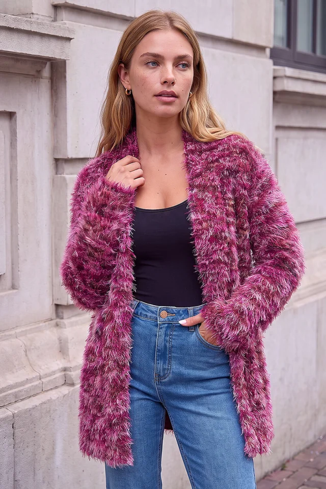 Roman Bordeaux Multi Fluffy Cardigan