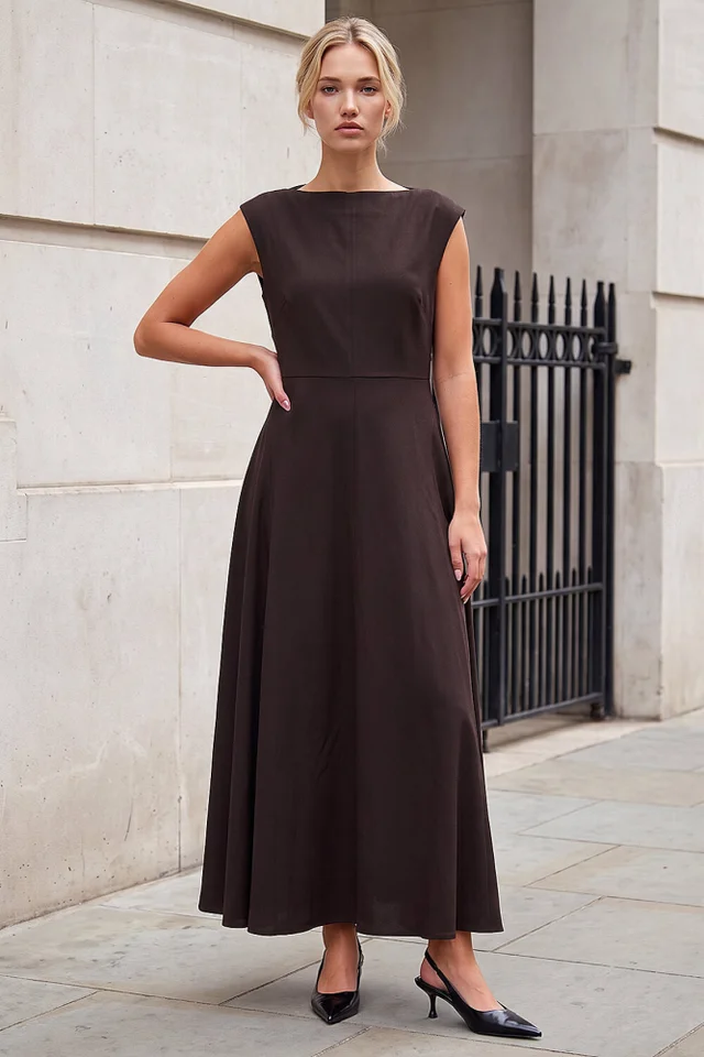 Roman Chocolate Fit & Flare Midi Dress