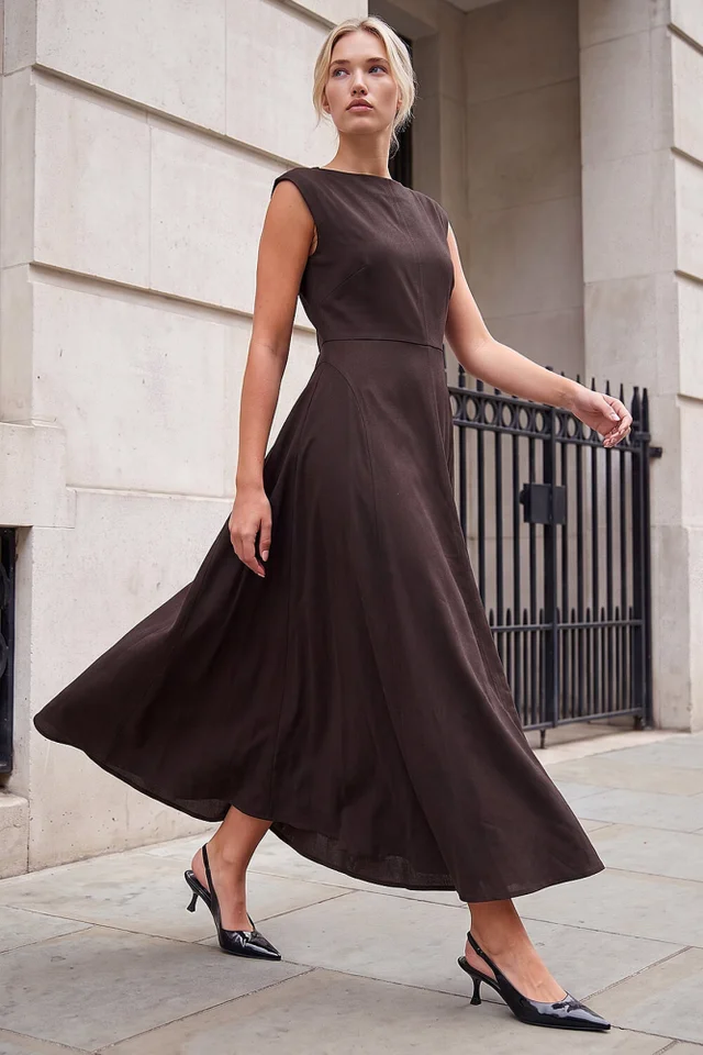 Roman Chocolate Fit & Flare Midi Dress