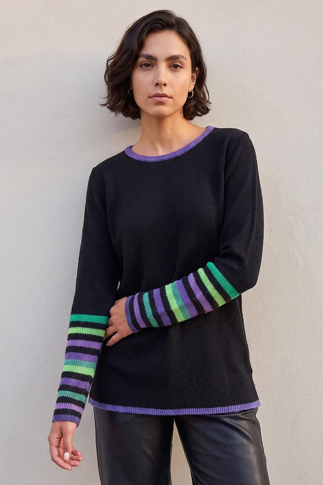 Roman Green Contrast Stripe Detail Knit Jumper