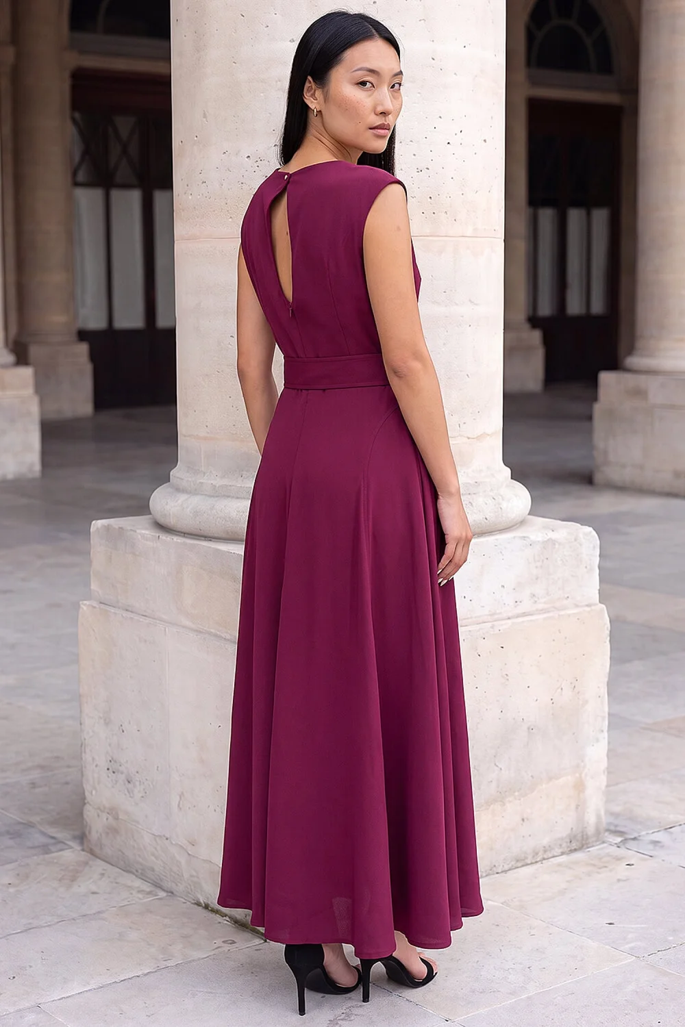 Roman Wine Belted Fit & Flare Dress - 16 Image 3