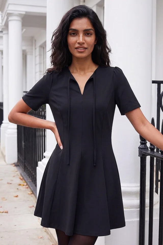 Roman Black Bow Detail Short Dress