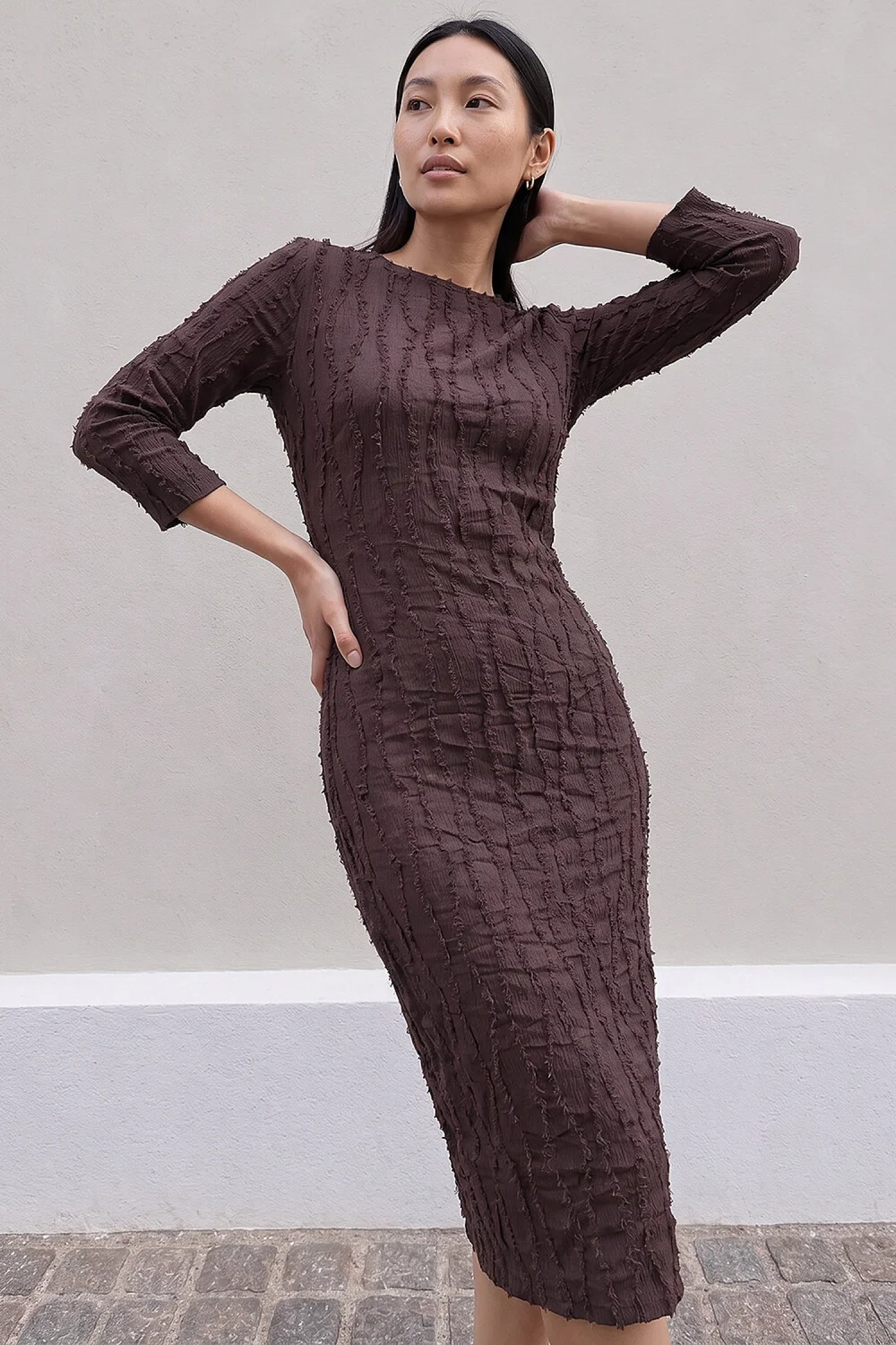 Roman Chocolate Textured Midi Dress - 12 Image 1