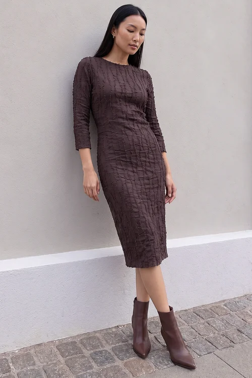 Roman Chocolate Textured Midi Dress - 12 Image 2