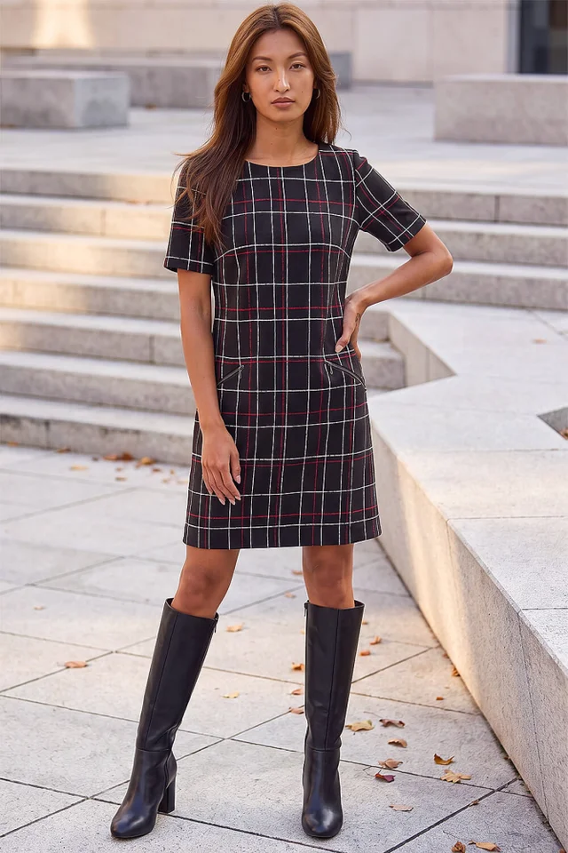 Roman Black Check Shift Dress
