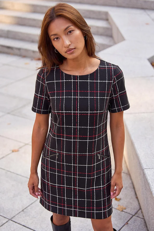 Roman Black Check Shift Dress