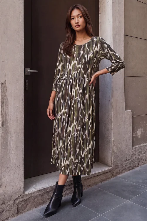 Roman Olive Abstract Midi Dress - 12 Image 3