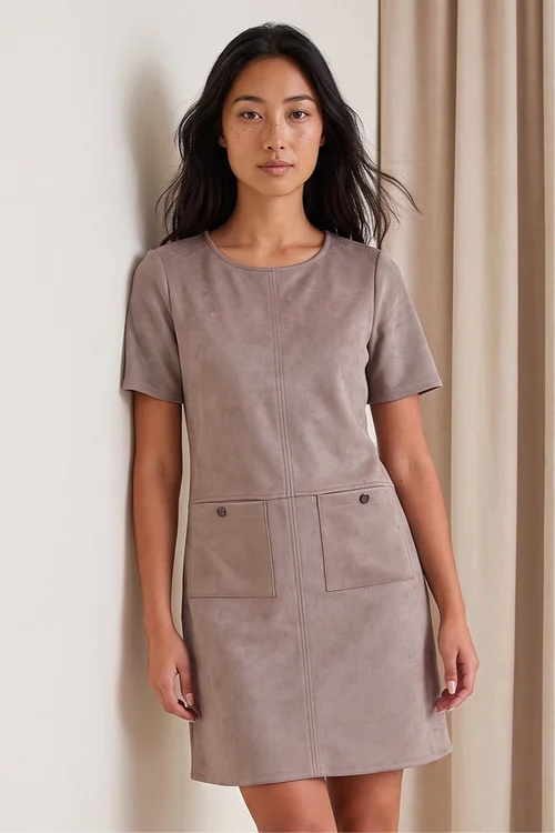 Roman Taupe Petite Faux Suede Dress - 10 Image 1