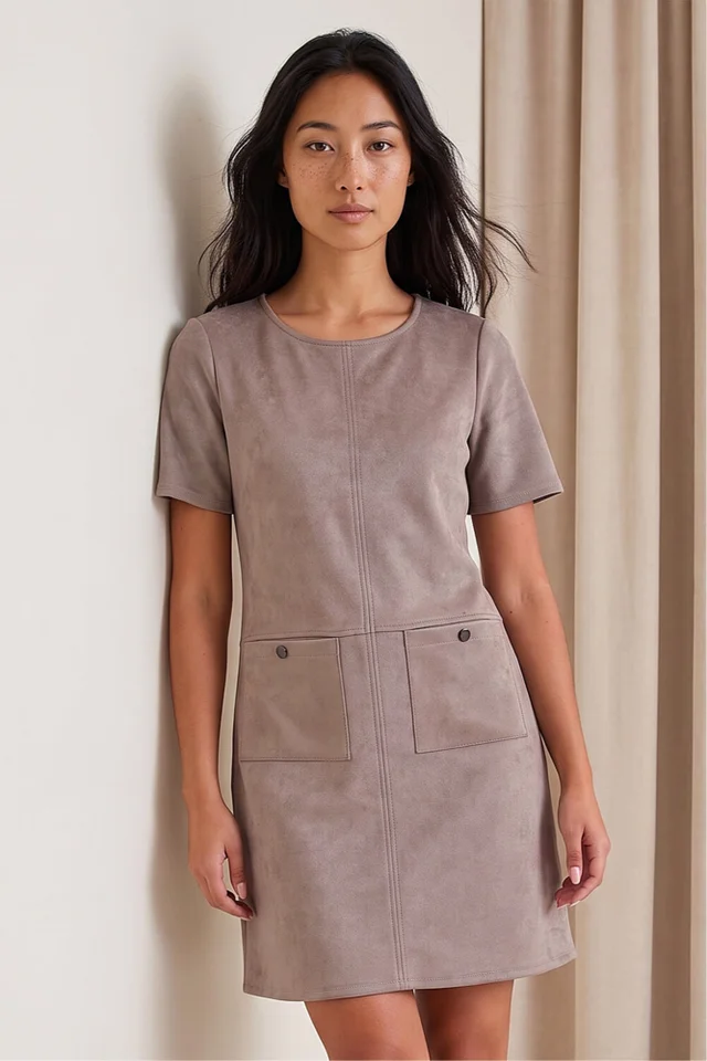 Roman Taupe Petite Faux Suede Dress