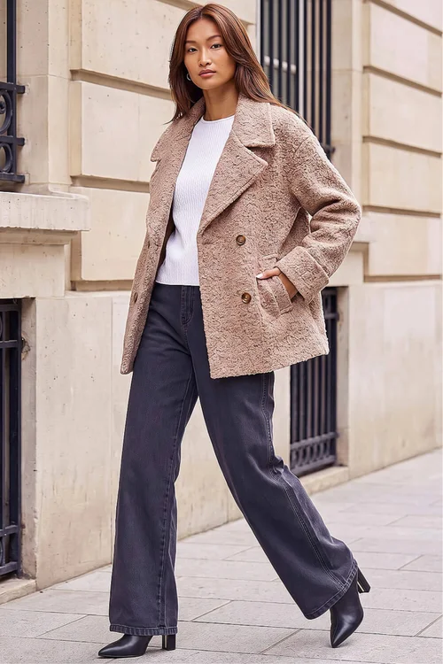 Roman Natural Textured Double Breasted Coat - 16 Image 2