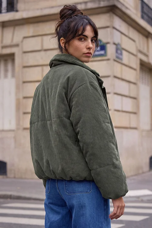 Dusk Khaki Corduroy Puffer Coat - 14 Image 2