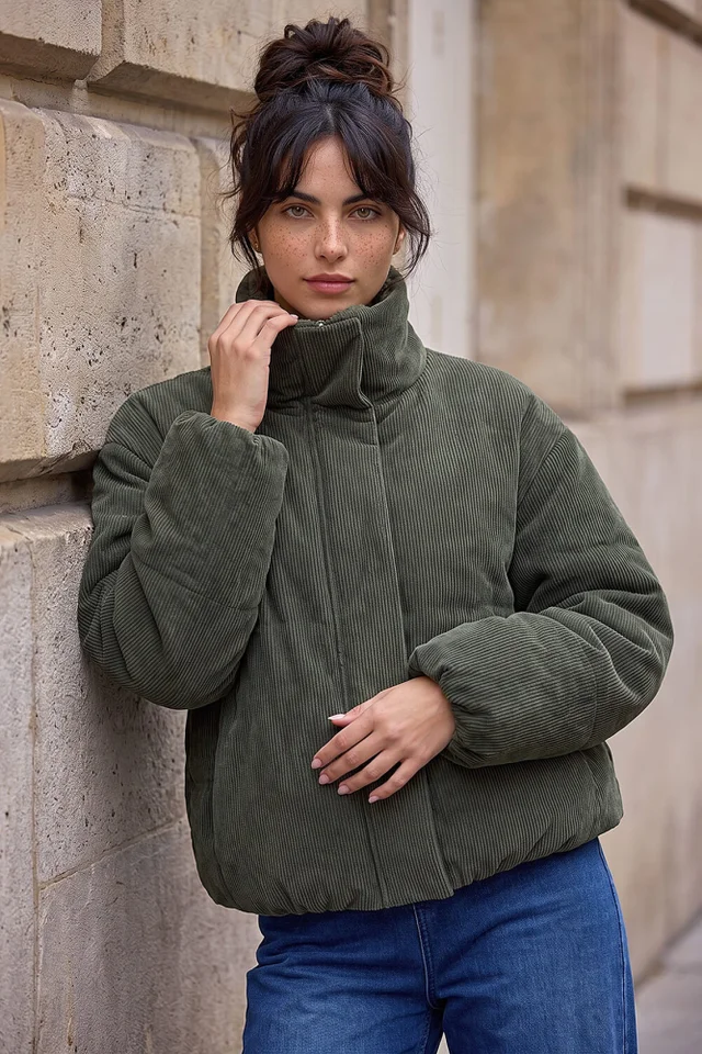 Dusk Khaki Corduroy Puffer Coat