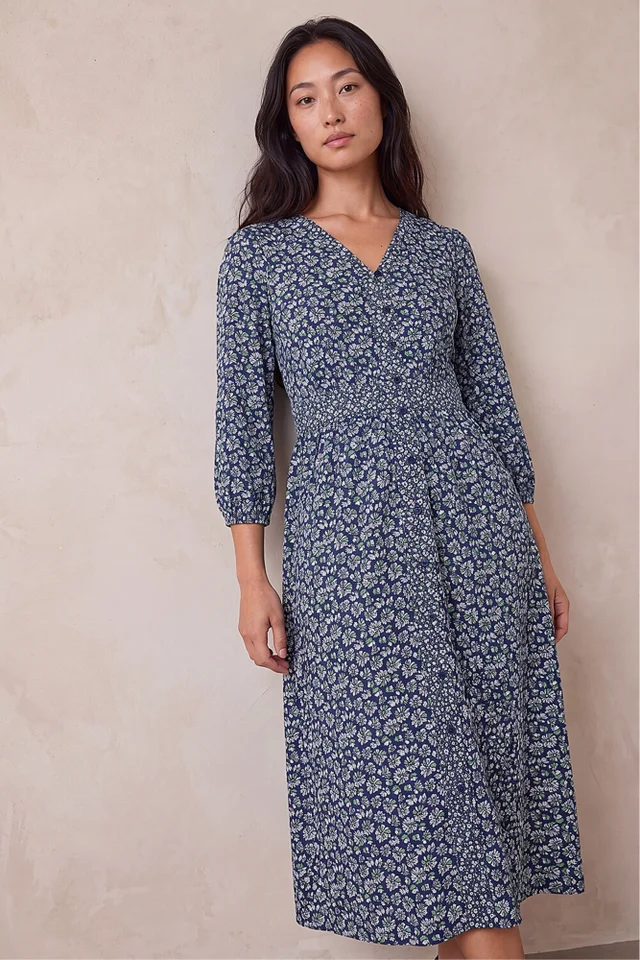 Roman Navy Petite Floral Print Midi Dress
