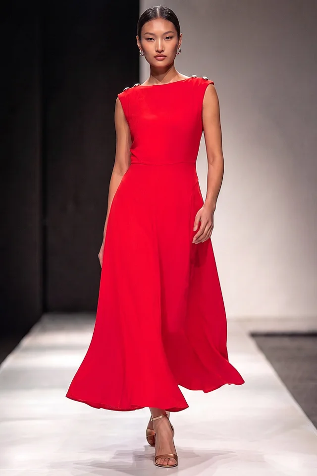 Roman Red Metal Work Crepe Midi Dress