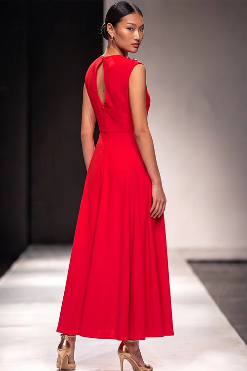 Roman Red Metal Work Crepe Midi Dress - 14 Image 3
