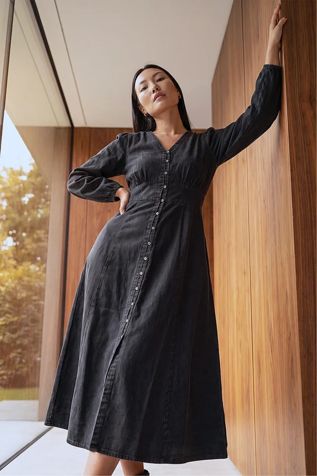 Roman Black Button Through Midi Dress