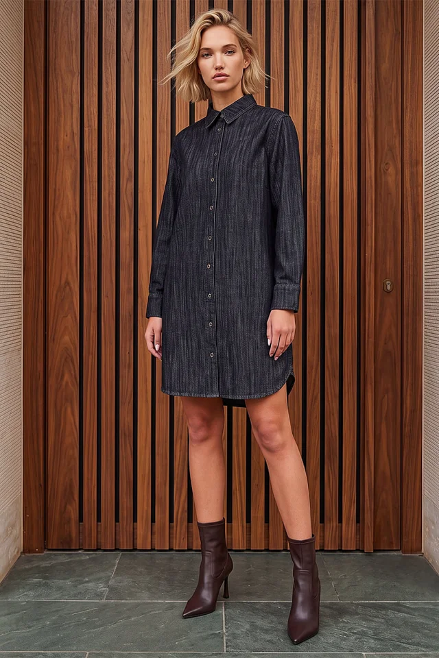 Roman Black Button Through Shirt Dress