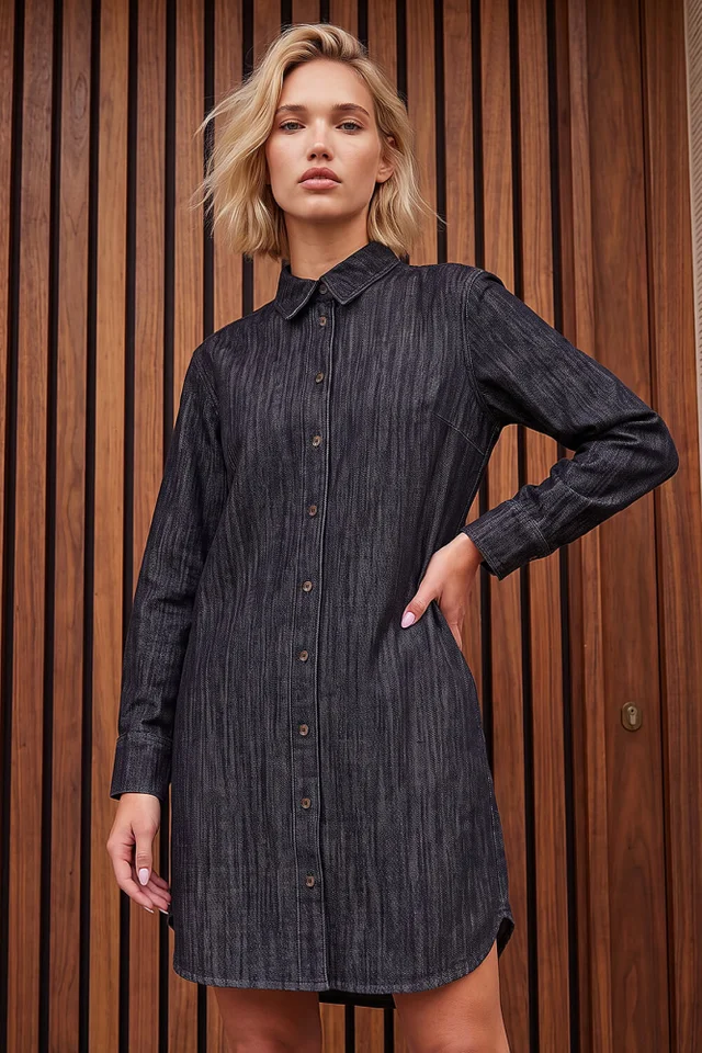 Roman Black Button Through Shirt Dress