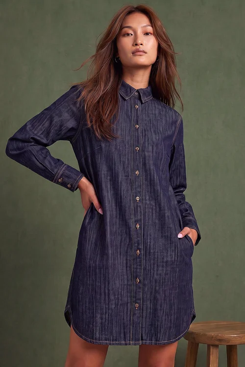 Roman Denim Button Through Shirt Dress - 10 Image 1
