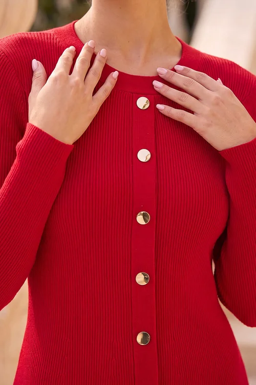 Roman Red Knitted Button Dress - 10 Image 4