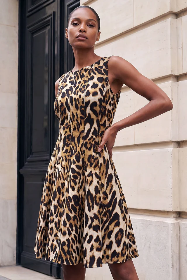 Roman Camel Animal Print Panelled Dress