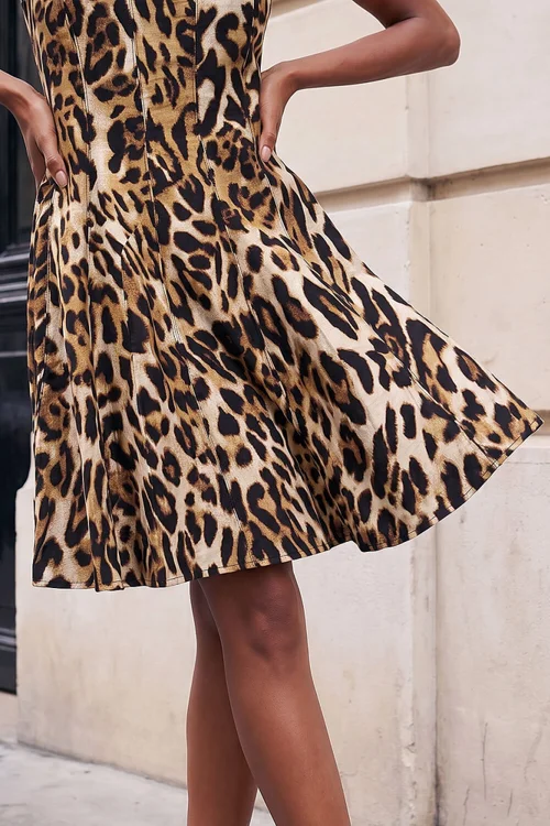 Roman Camel Animal Print Panelled Dress - 16 Image 4