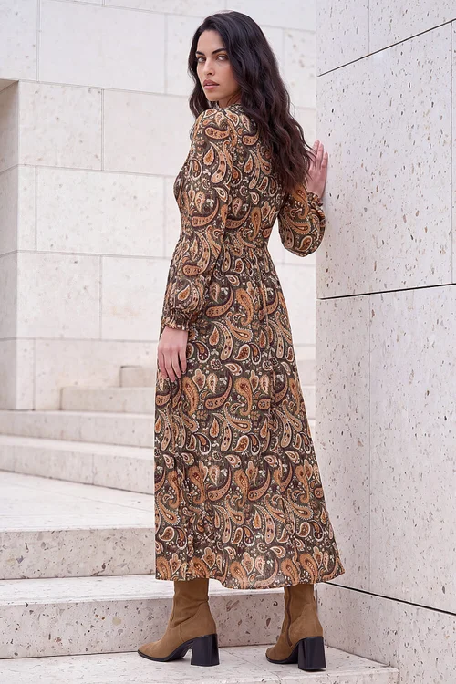 Dusk Forest Paisley Shirred Midi Dress - 10 Image 3