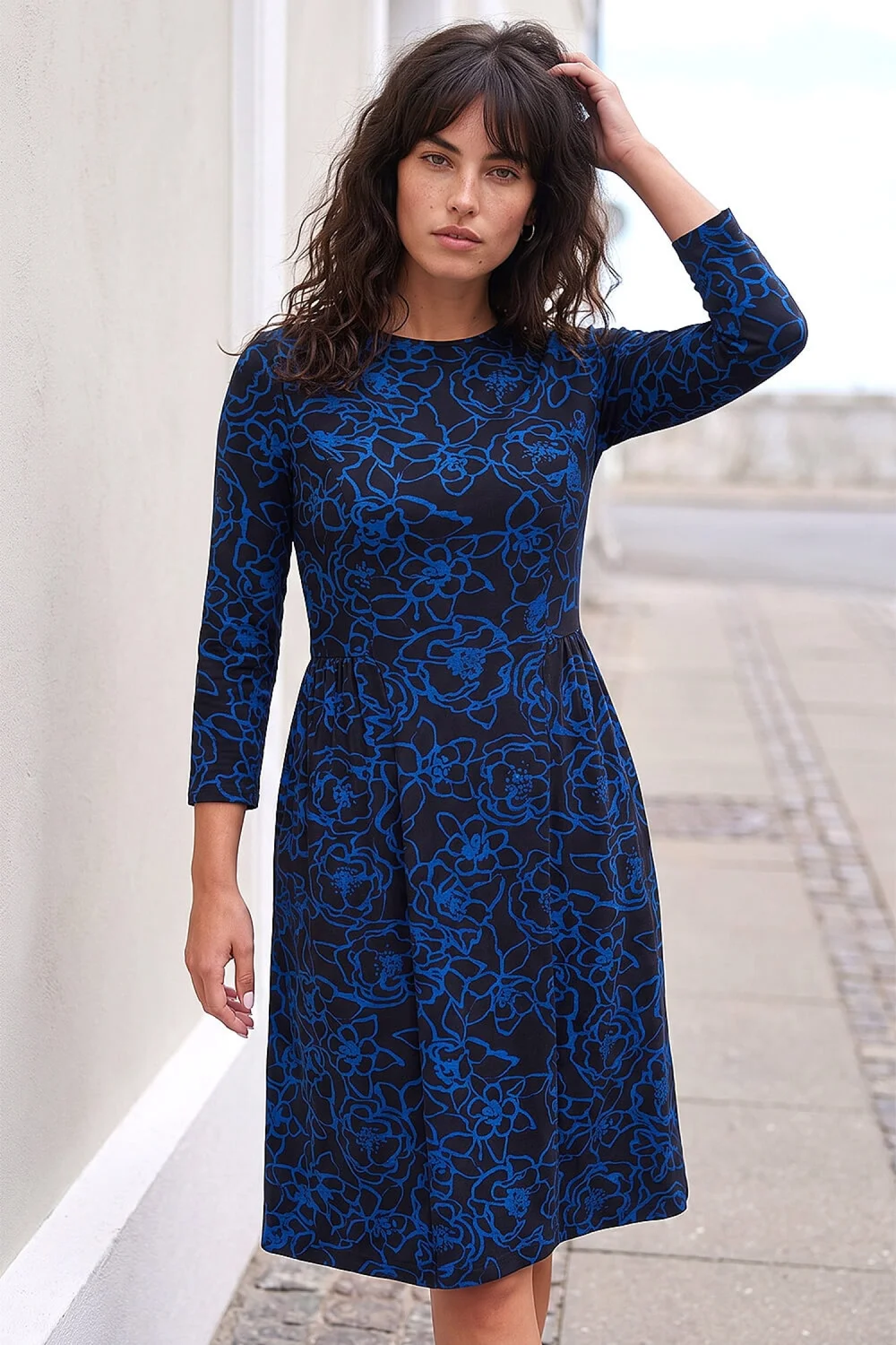 Roman Blue Floral Side Ruched Dress - 16 Image 1