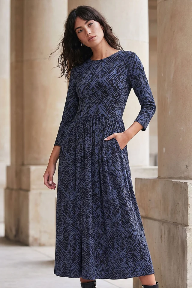 Roman Grey Abstract Print Stretch Midi Dress