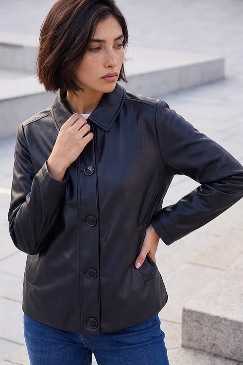 Roman Black Petite Faux Leather Button Jacket - 18 Image 1