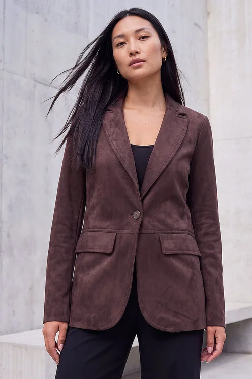Roman Chocolate Suedette Lined Blazer - 10 Image 1
