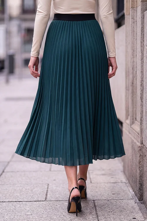 Roman Dark Green Pleated Midi Skirt - 16 Image 3