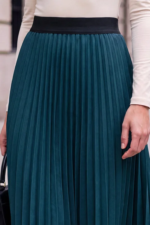 Roman Dark Green Pleated Midi Skirt - 16 Image 4
