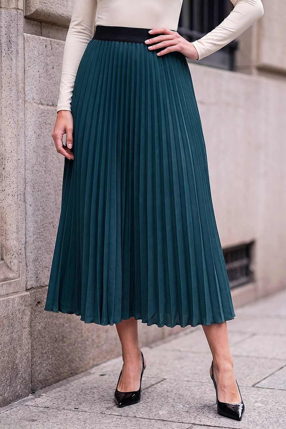 Roman Dark Green Pleated Midi Skirt - 16 Image 1