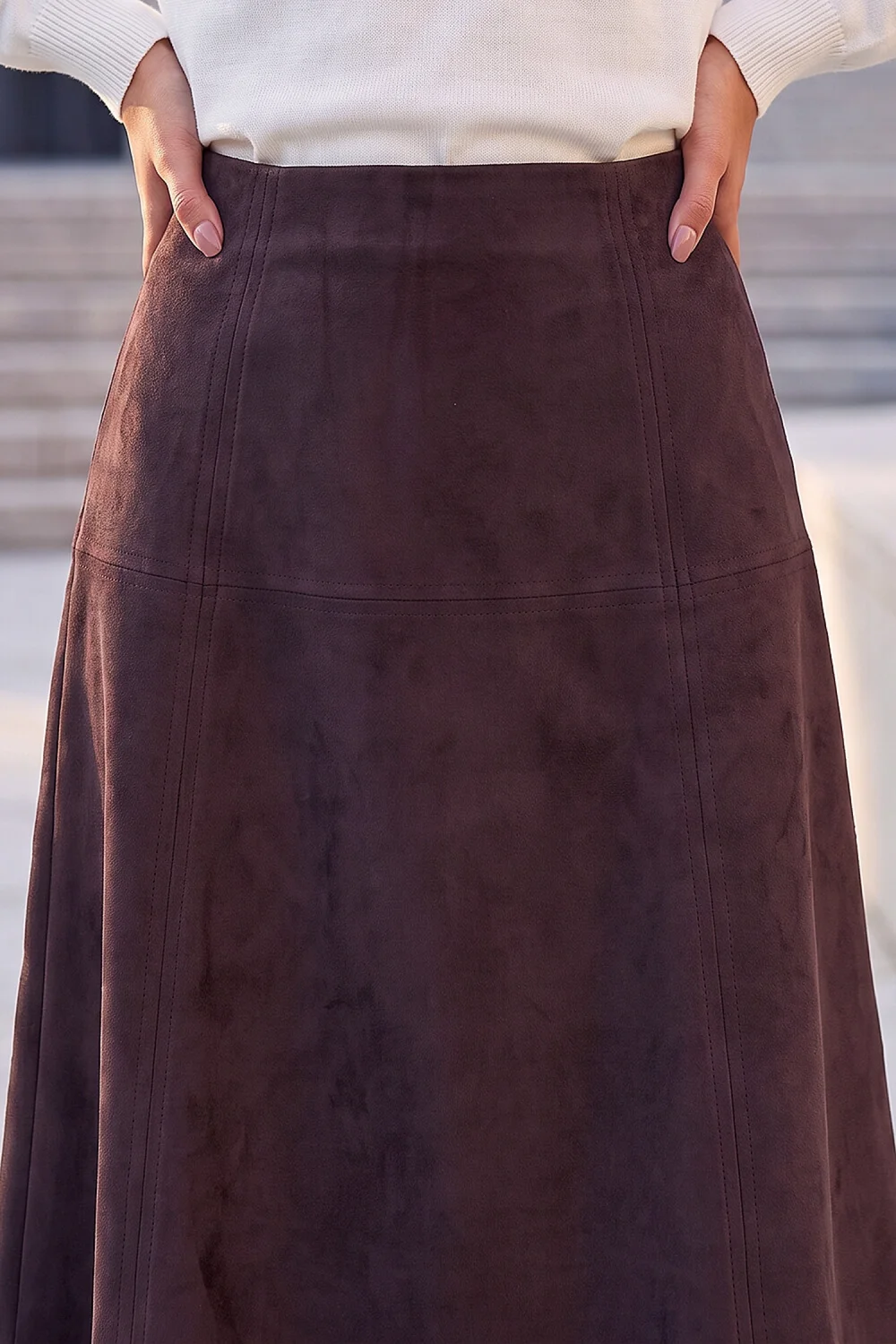 Roman Dark Brown Petite Suede A-Line Skirt - 16 Image 4
